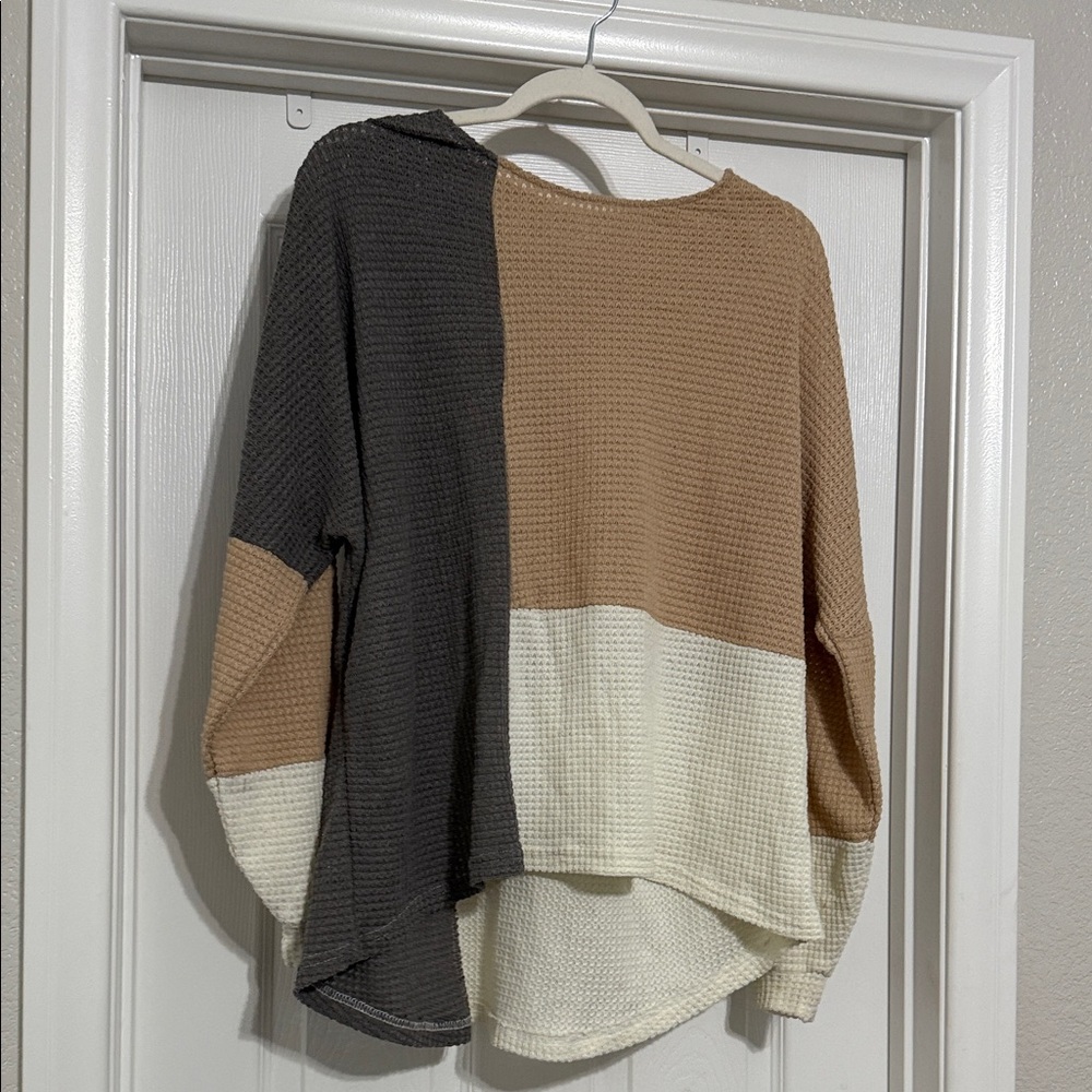 BKE Waffle Knit Sweater in Black, Brown, and Cream